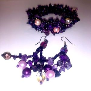 NWOT BUNDLE purple bead bracelet and earrings
